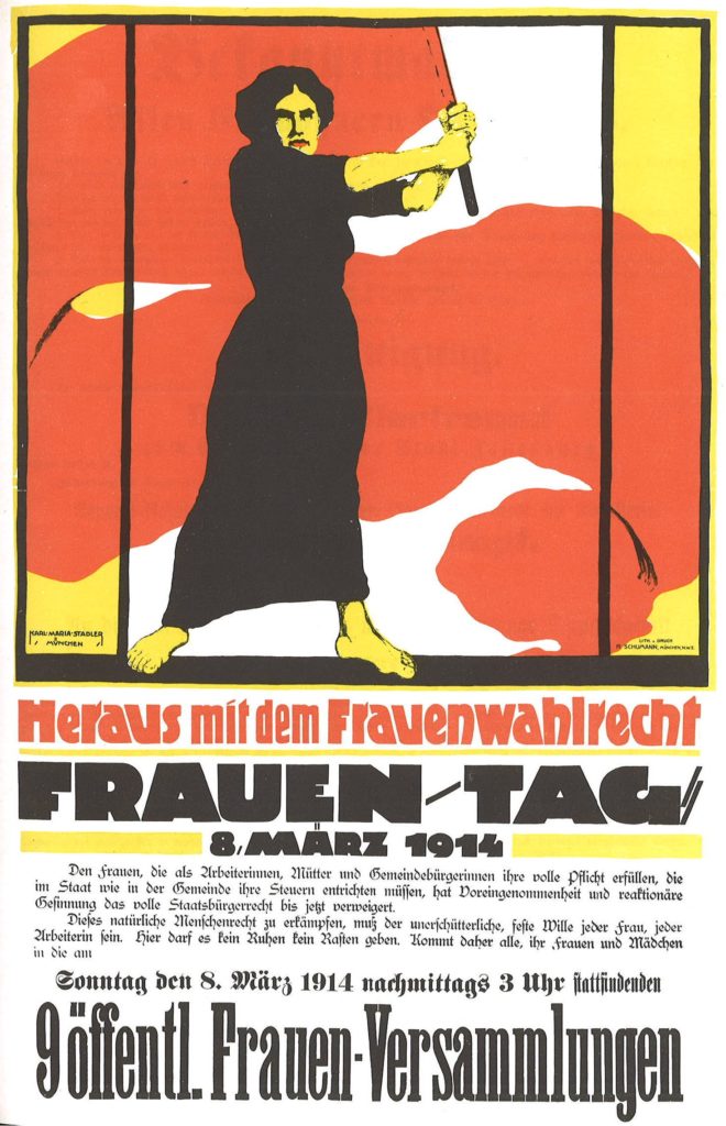 Plakat zum Frauentag 1914 - Heraus mit dem Frauenwahlrecht!